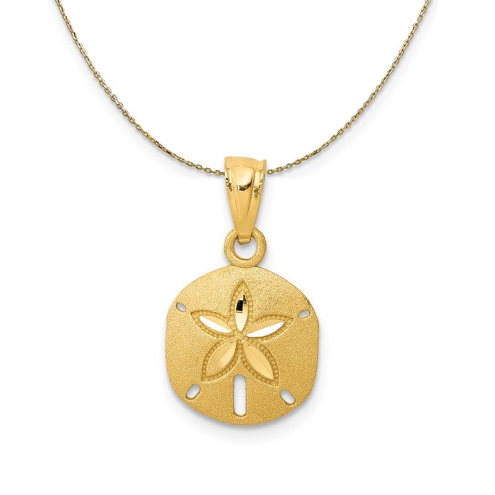 14k Yellow Gold Diamond-Cut Sand Dollar (10mm) Necklace - 18 Inch
